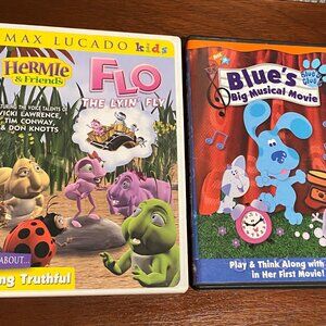 DVDs Blues Clues and Flo the lyin fly.